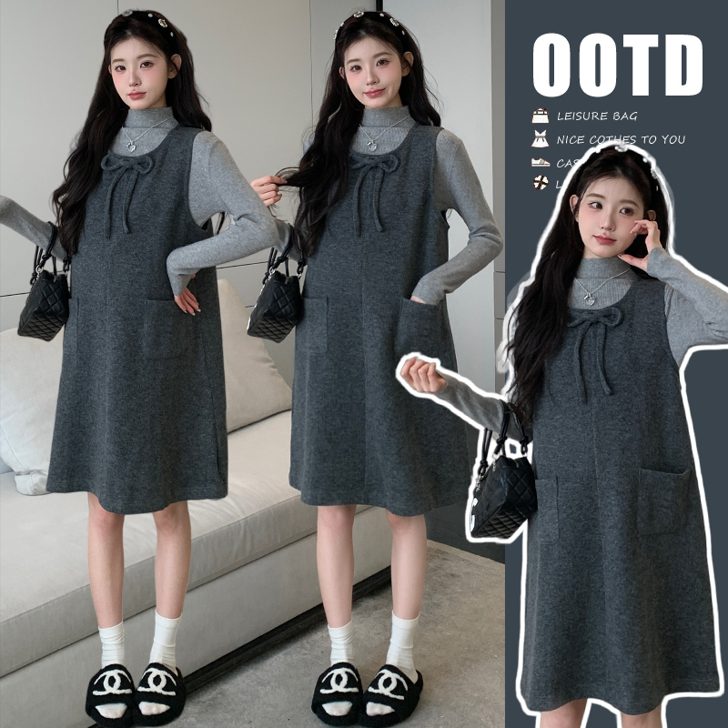 【苏遇婉】2025秋冬新款洋气孕妇装背心裙打底毛衣两件套显瘦时尚