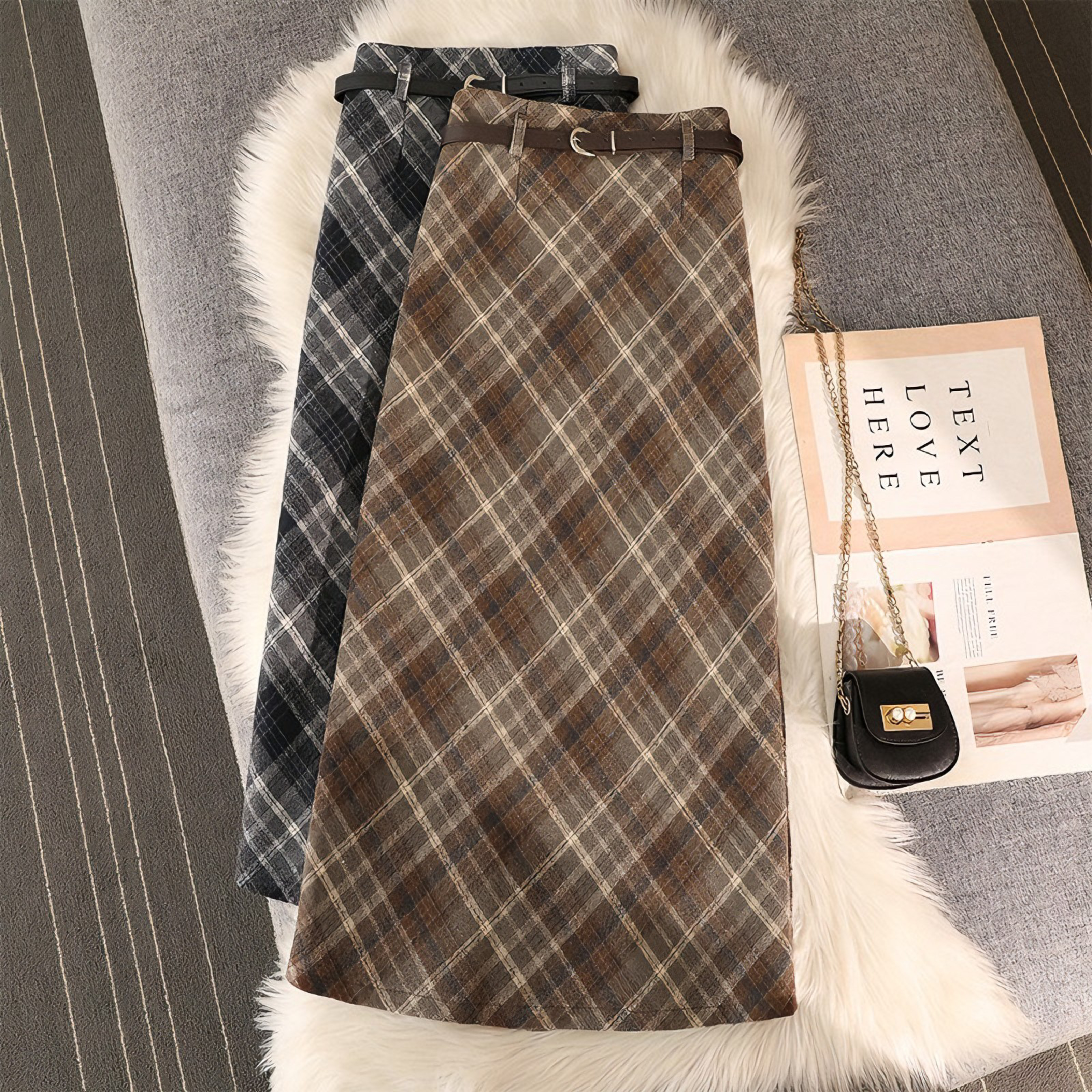 【国标裙长】百搭高腰格子半身裙女秋冬A字复古高腰显瘦格纹毛呢裙