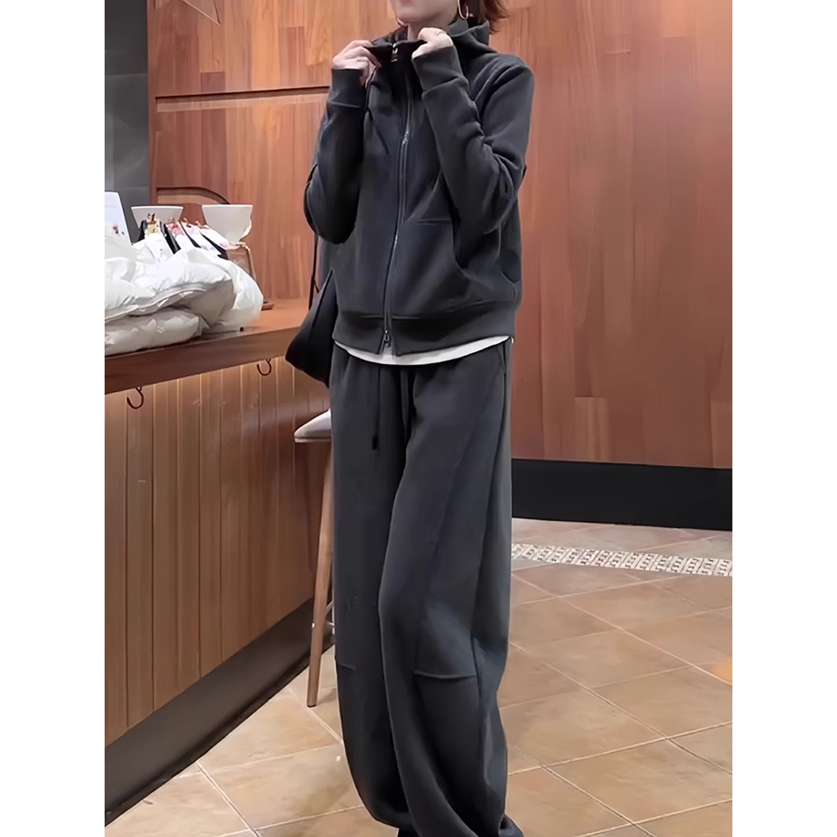 慵懒风休闲运动套装女春秋新款大码时尚卫衣外套直筒阔腿裤套装