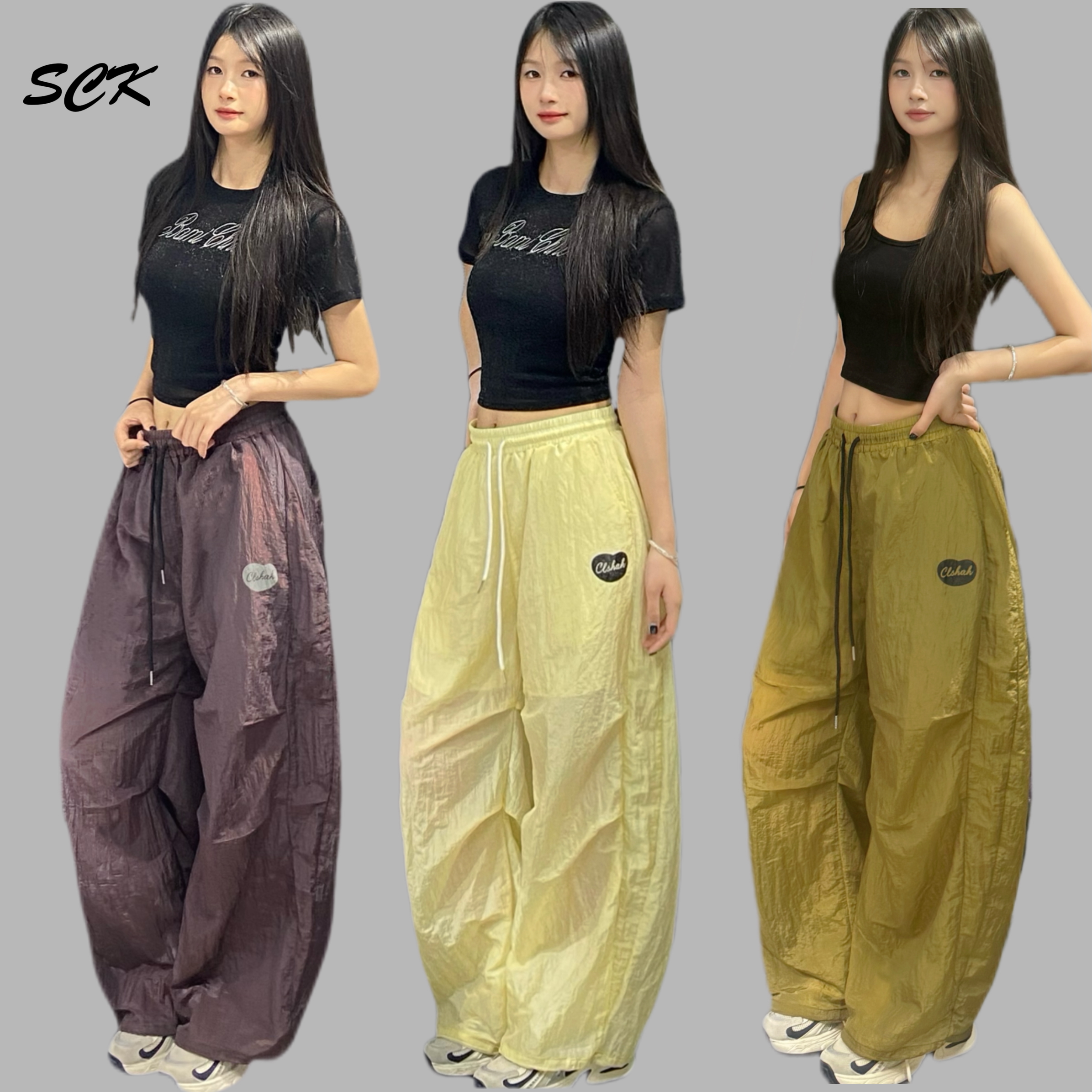 时超康友利玖壹玖潮牌朦胧感长裤婴儿皱面料休闲裤2572款