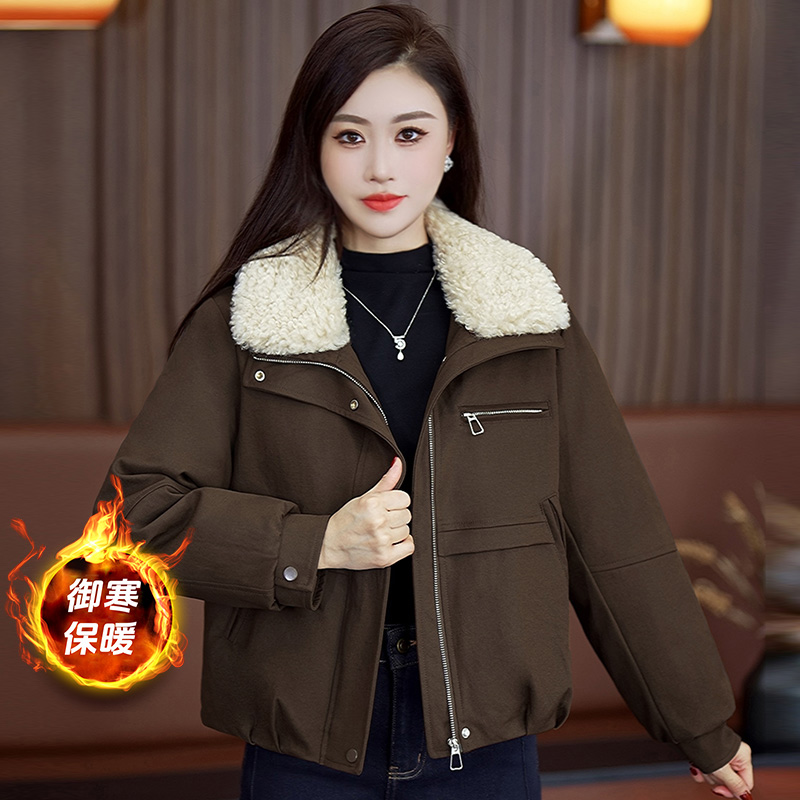 2025新款咖色加厚保暖美拉德外套女冬小个子宽松高级感减龄夹克潮