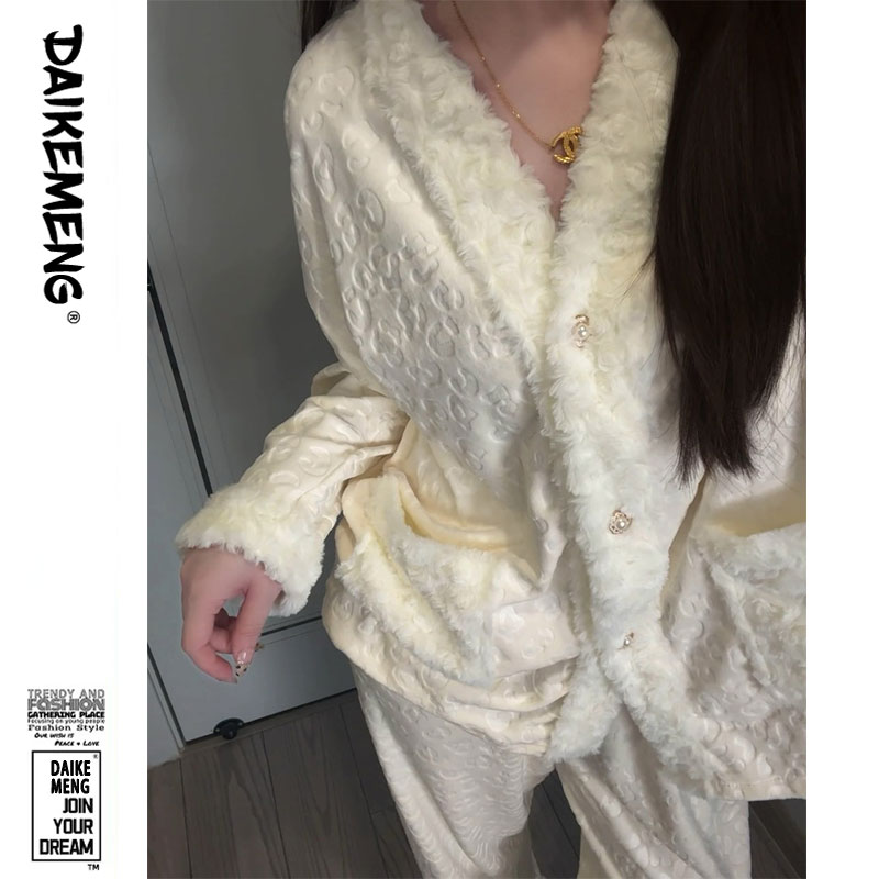 25年秋冬新款睡衣女小香风纯欲风棉绒德绒保暖可外穿家居服两件套