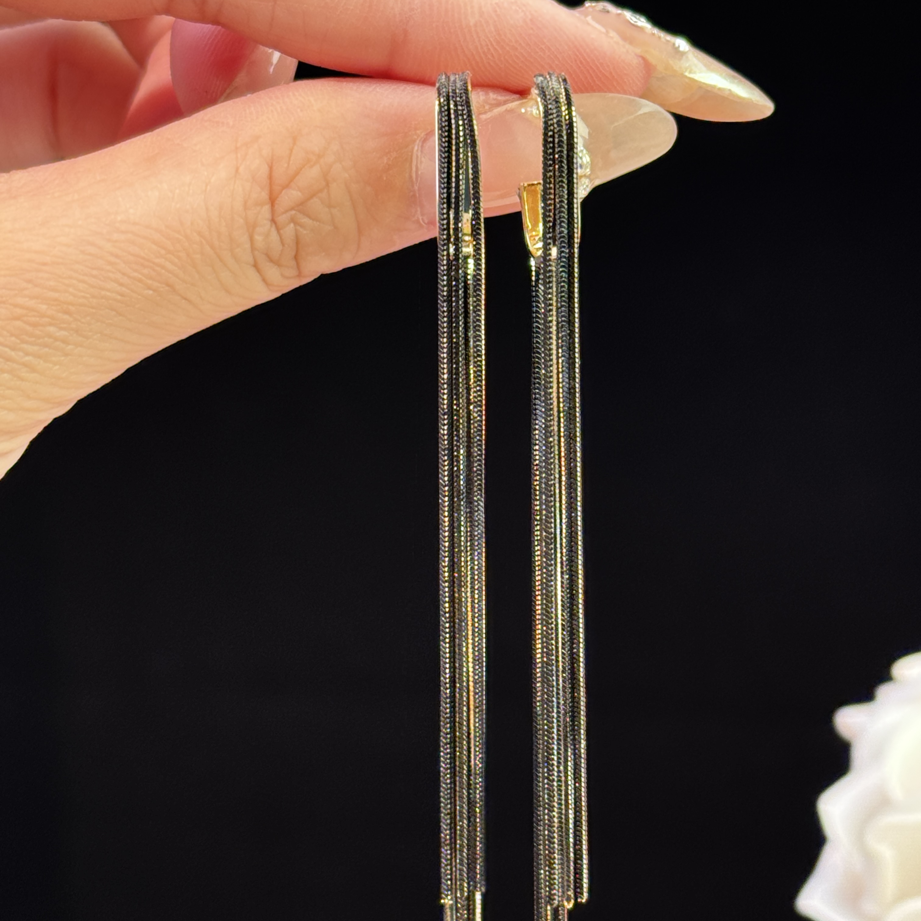 铜合金耳饰 文雅】秋冬新款小众简约时尚长款流苏耳环高级感耳钉女