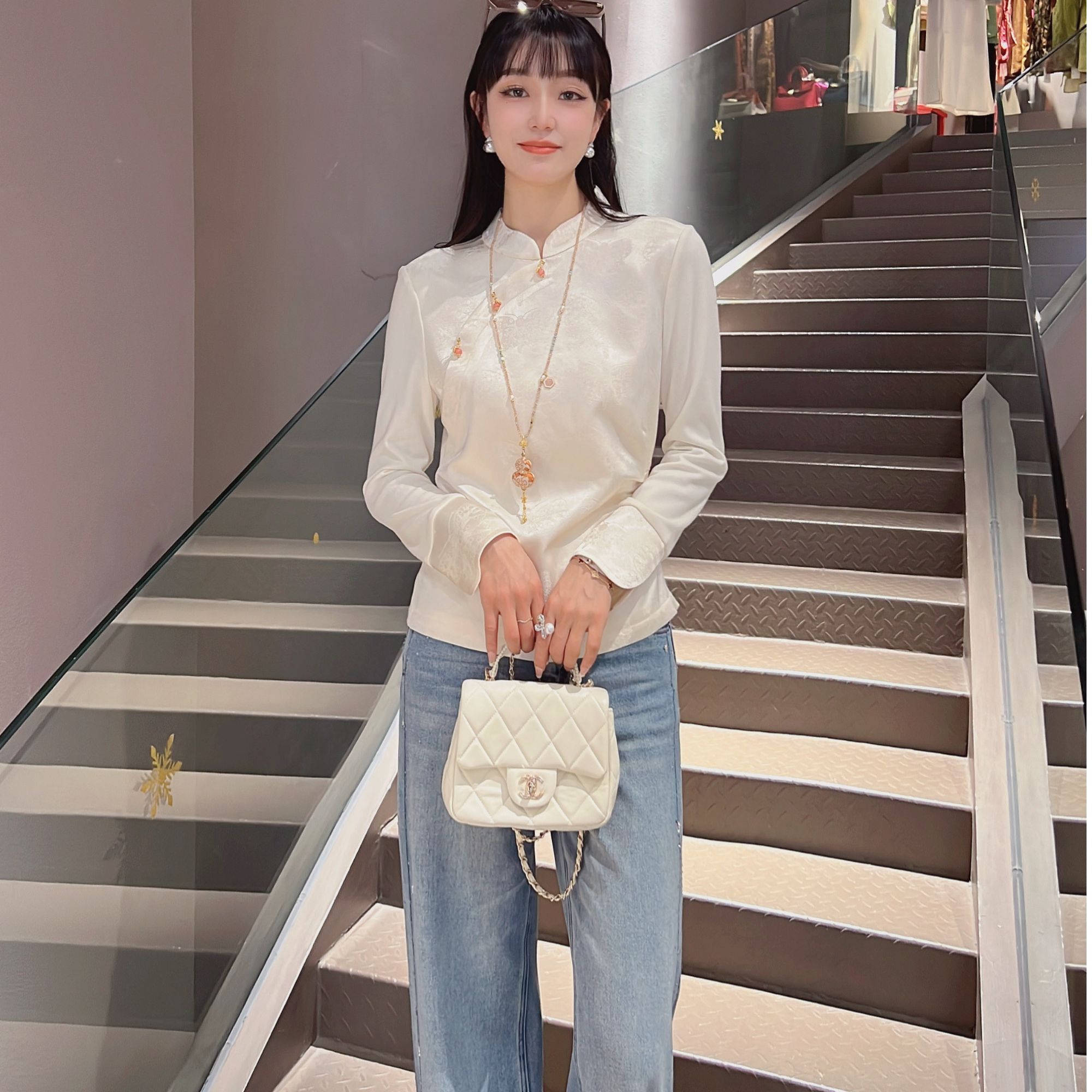 《佩佩定制》2025年秋冬季醋酸新中式百搭立领修身弹力衬衣6456