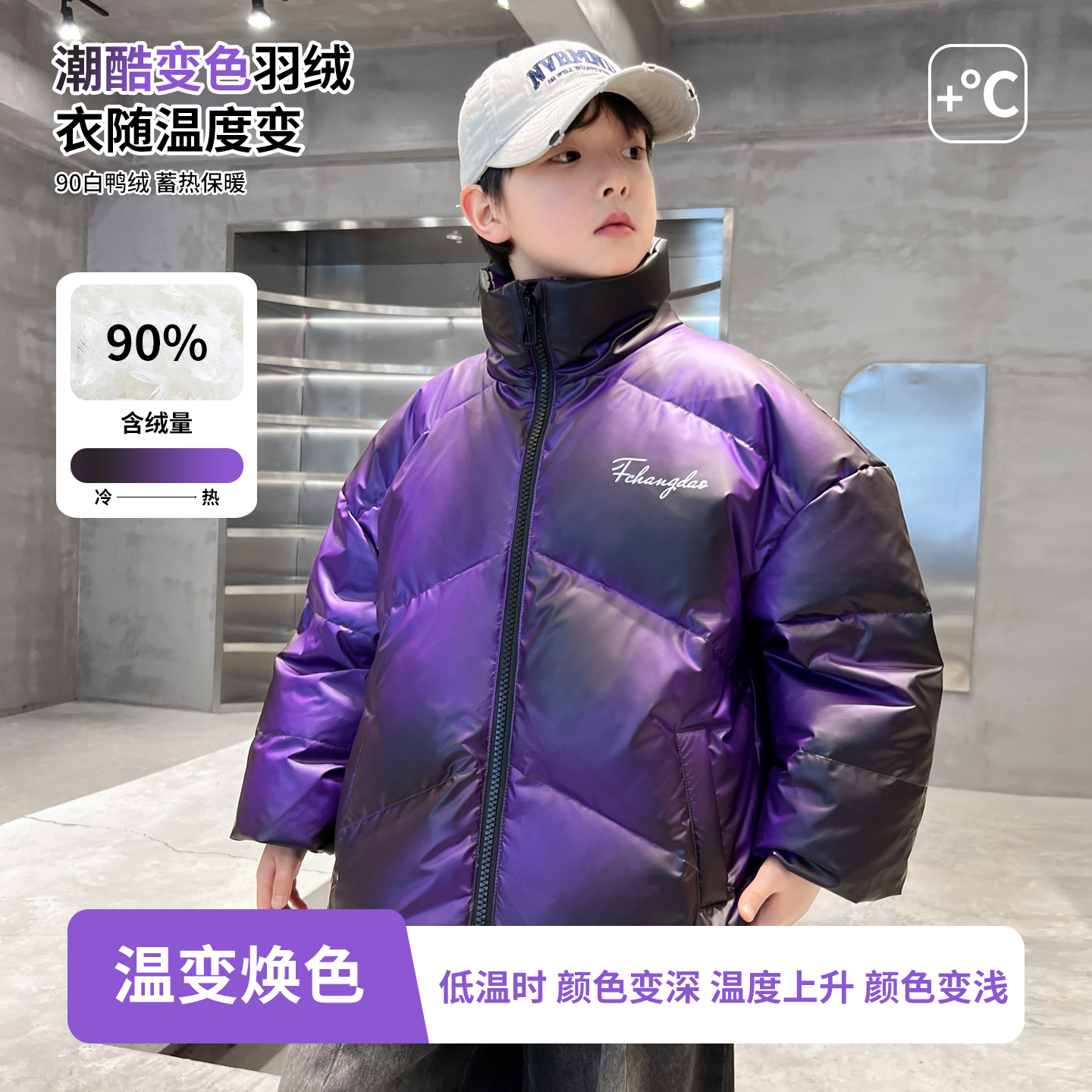 【2025冬款上新】男童羽绒服儿童加厚冬装白鸭绒温变外套中大童童装