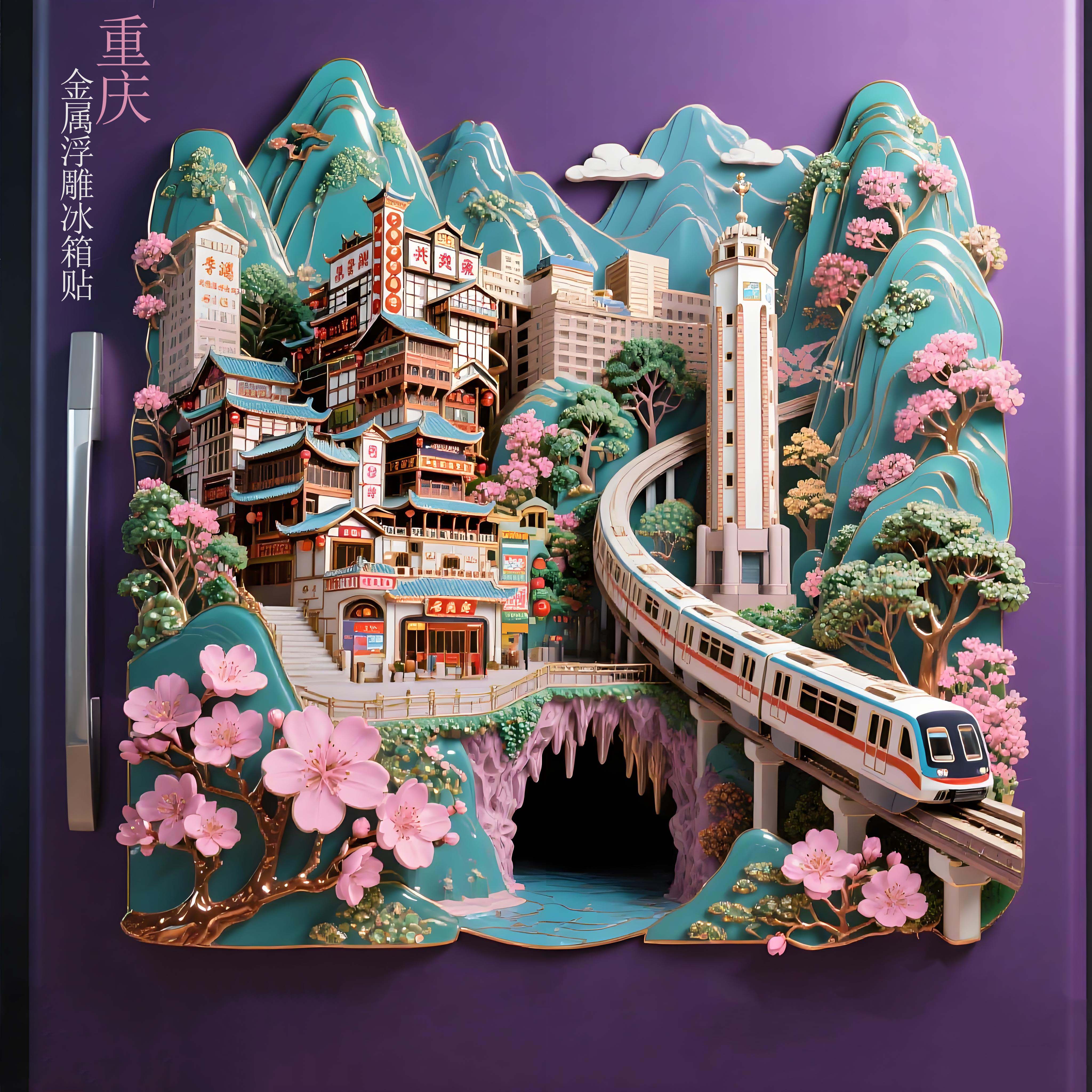 重庆李子坝站金属浮雕冰箱贴洪崖洞立体城市旅游景点纪念品伴手礼