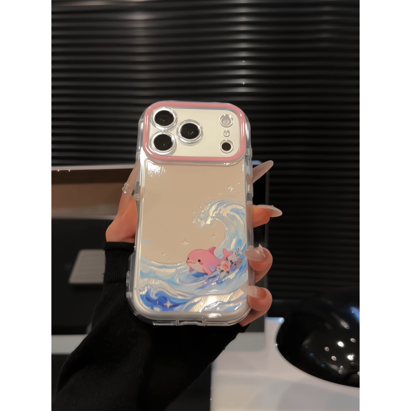 海浪海豚适用苹果17pro手机壳16pm泡芙可爱华为p70荣耀oppo小米15