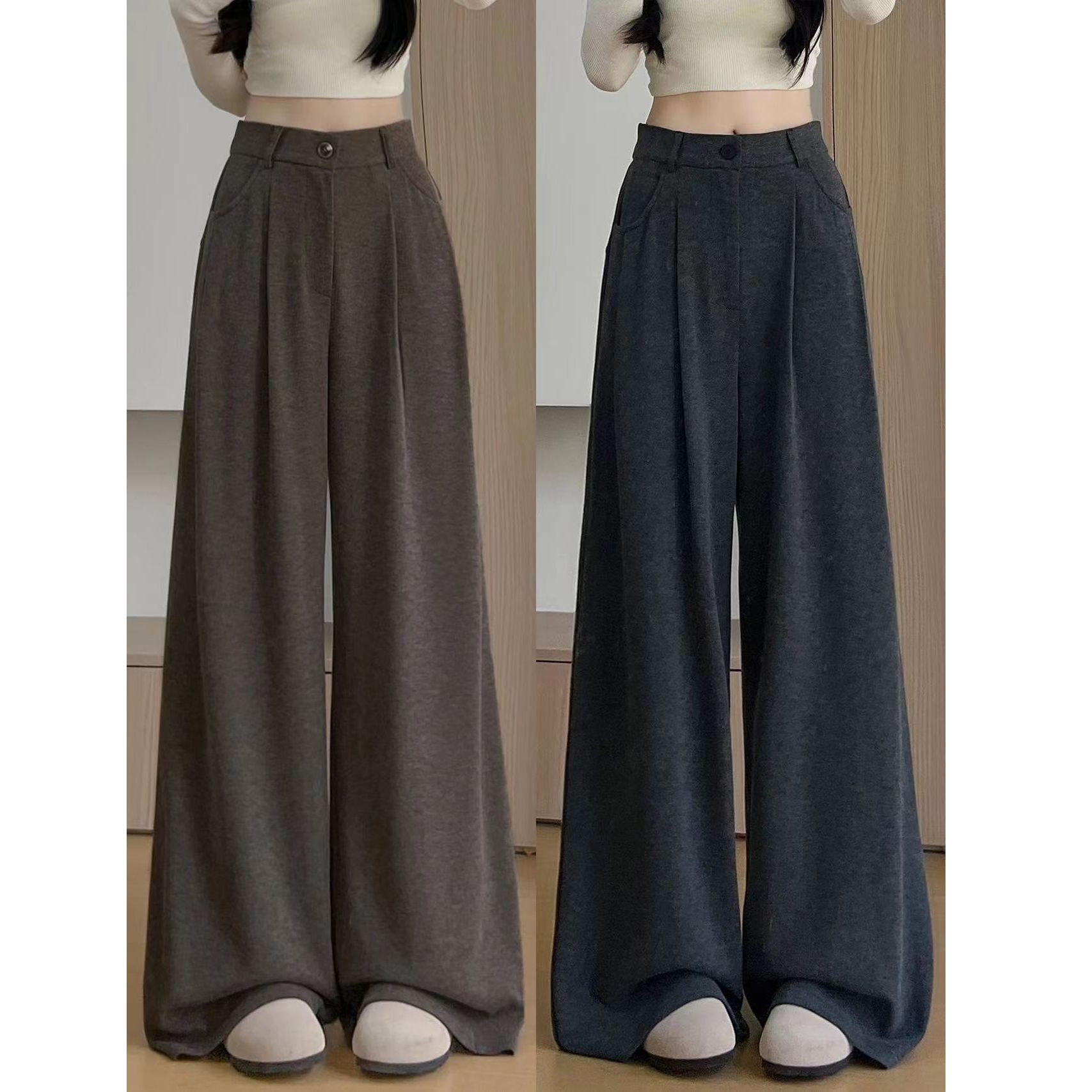 大码300斤咖色糯米西装裤女秋季2025新款高腰显瘦垂感阔腿休闲裤2