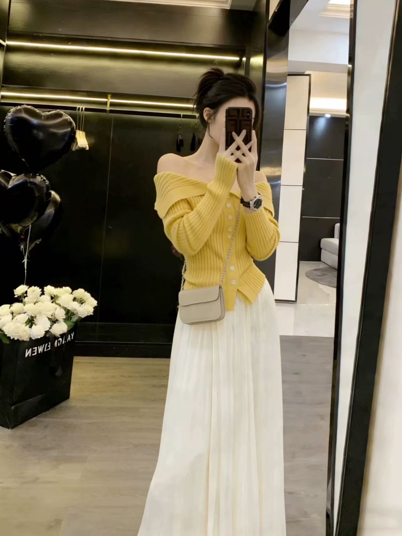 针织衫韩系甜美减龄翻领露肩毛衣女款2026早春新款半身裙套装