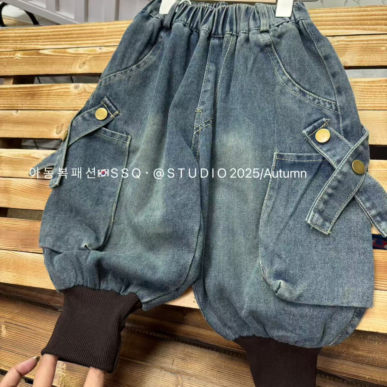 Q2707奶乎乎～韩国牛仔裤束口牛仔洋气童装2025新款