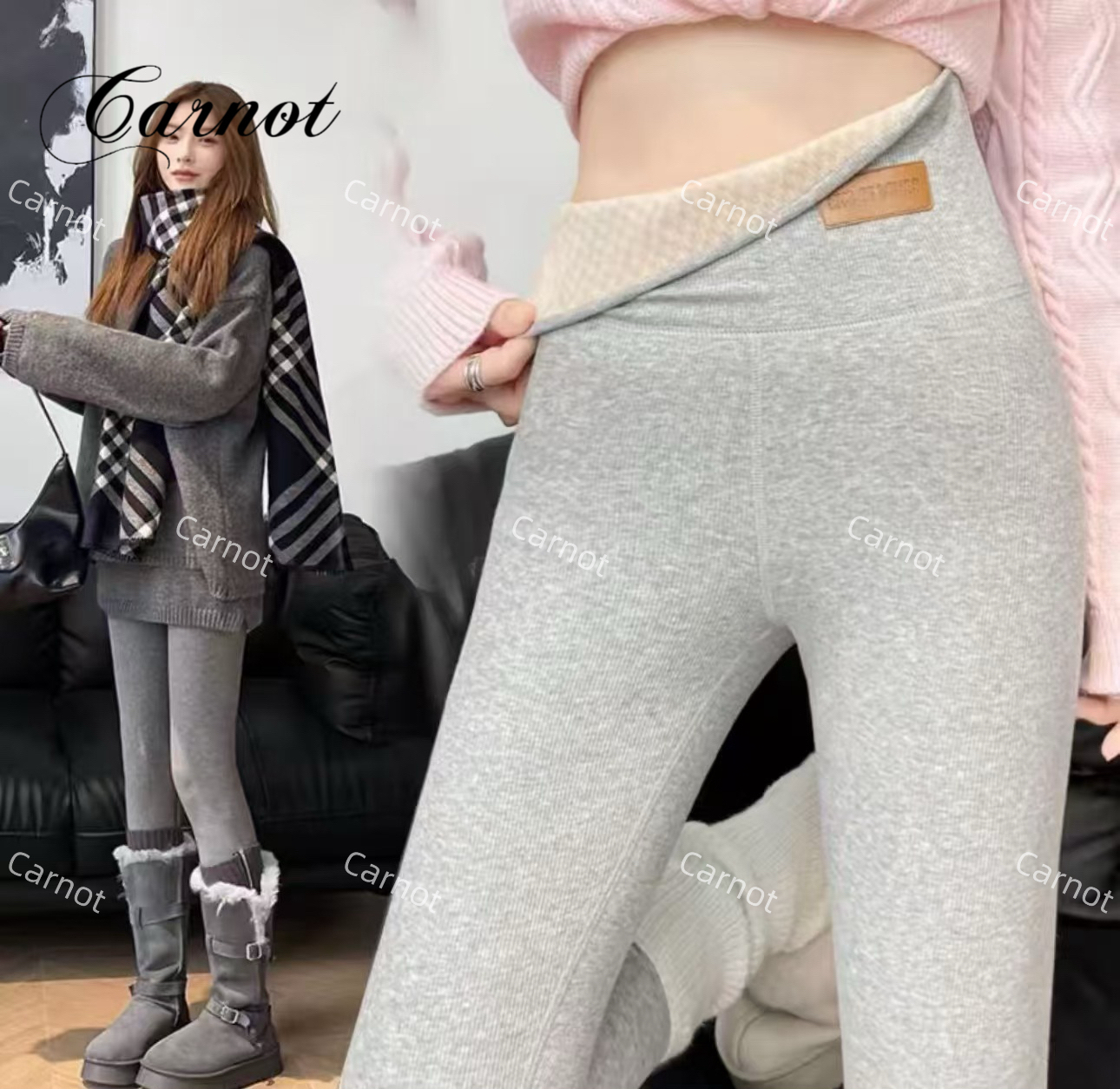 Carnot 2025秋冬加绒加厚打底裤高腰显瘦保暖外穿菱格绒棉感亲肤