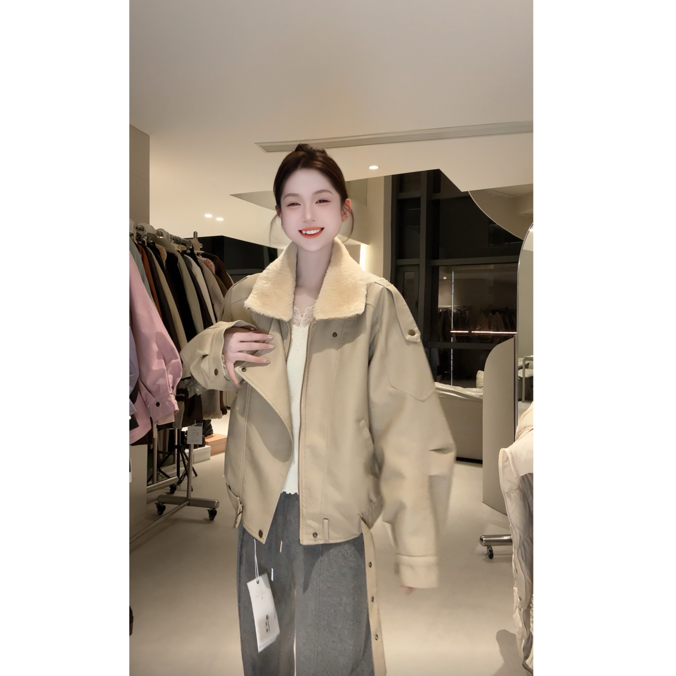 AAAA新款ins皮衣外套女港风辣妹百搭皮夹克韩版风宽松机车服86016