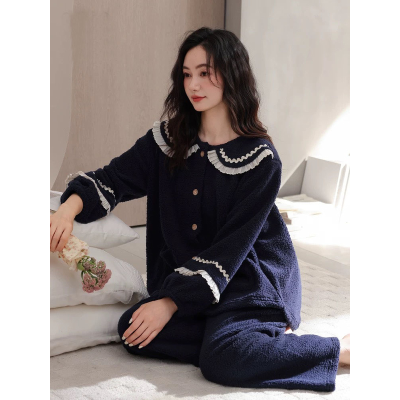 新款睡衣女款秋冬季珊瑚绒加绒加厚法兰绒冬款套装灵动家居服冬天