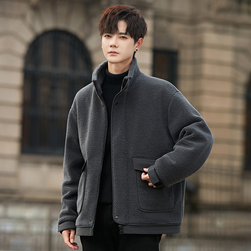 羊羔毛男士羽绒服冬季新款高级感加厚摇粒绒夹克男装颗粒绒外套