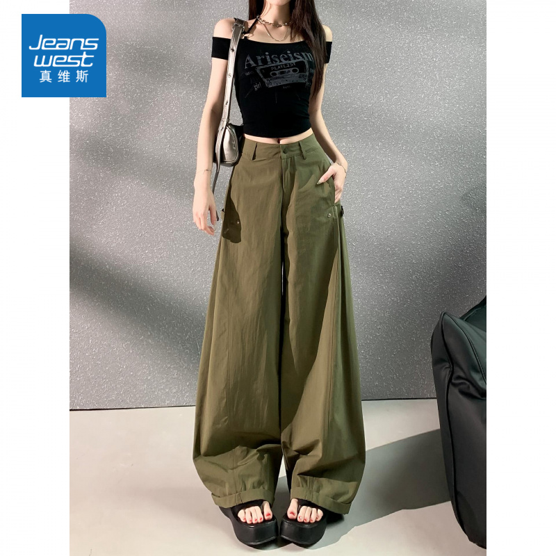 真维斯美式弯刀工装牛仔裤女秋冬厚款2025新款高腰显瘦休闲阔腿裤