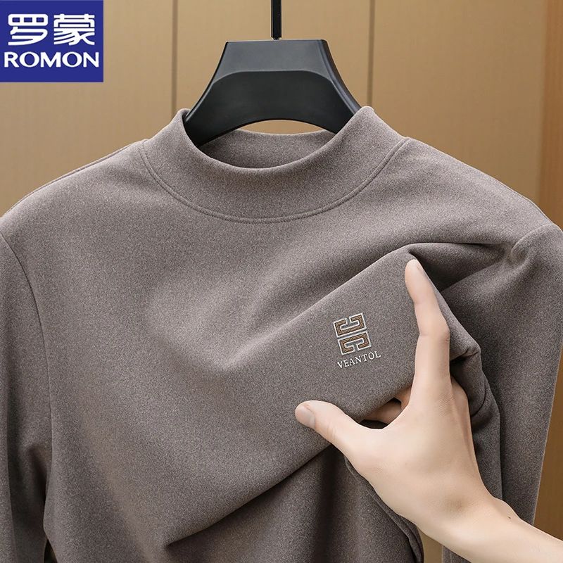 罗蒙双面德绒长袖t恤男士秋冬加厚保暖内搭打底衫纯色半高领卫衣T