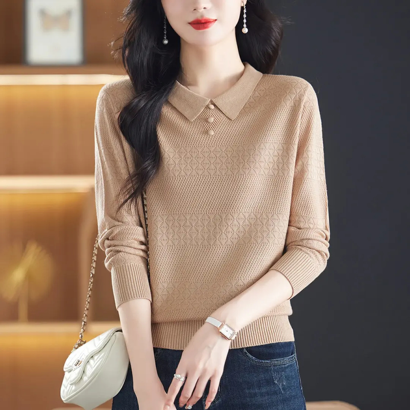 薄款长袖翻领针织打底衫女2025秋季新款套上衣气质妈妈装宽松