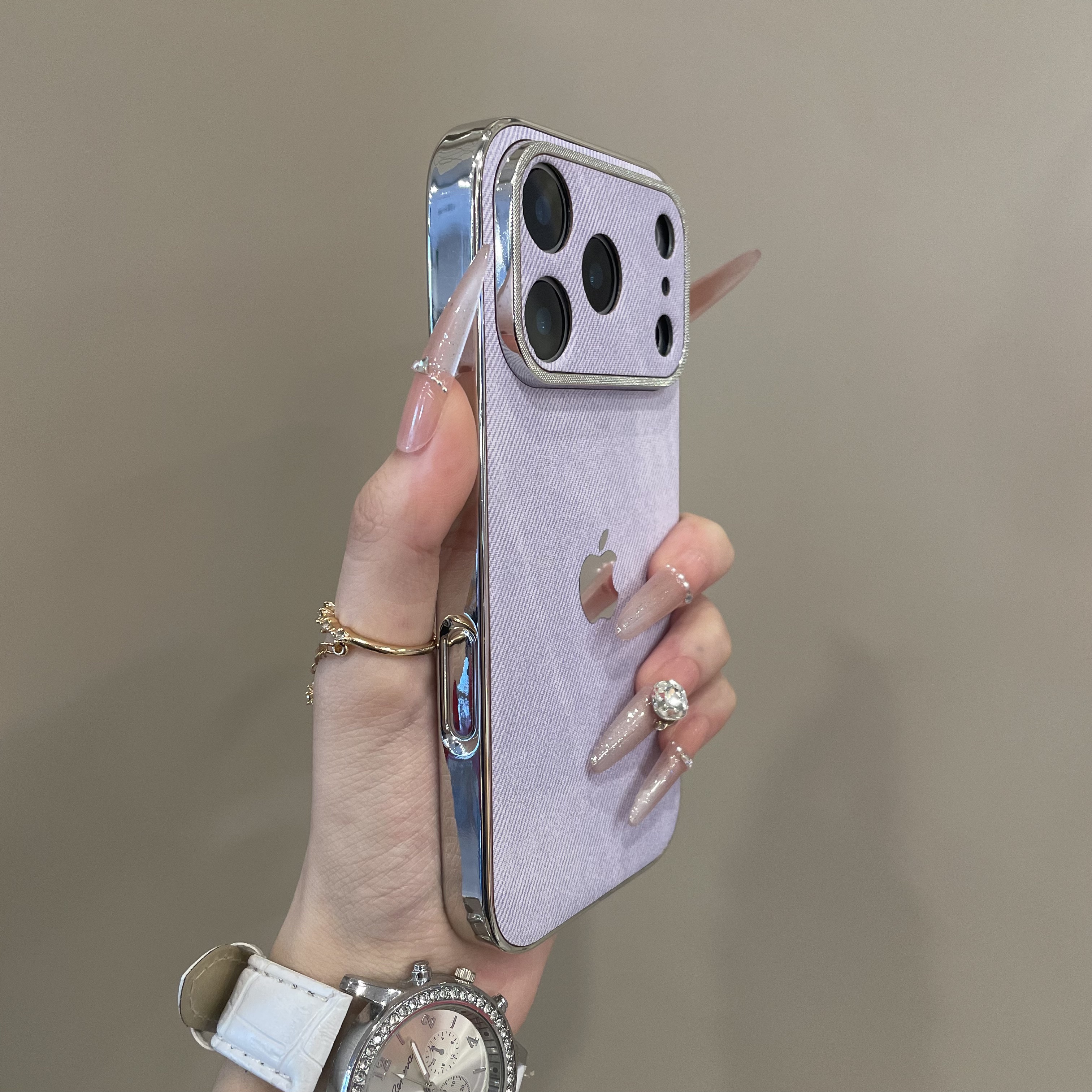 新款电镀牛仔纹大视窗护镜适用iPhone17pro手机壳16pm高级15/14女