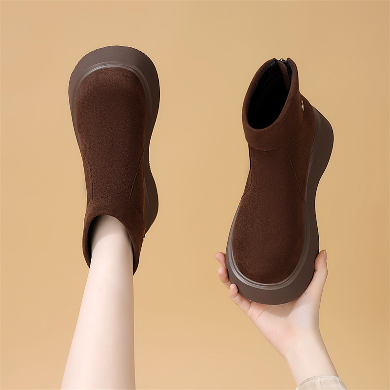 勃肯厚底短靴女2025秋冬新款复古增高显脚小加绒保暖马丁靴大码41