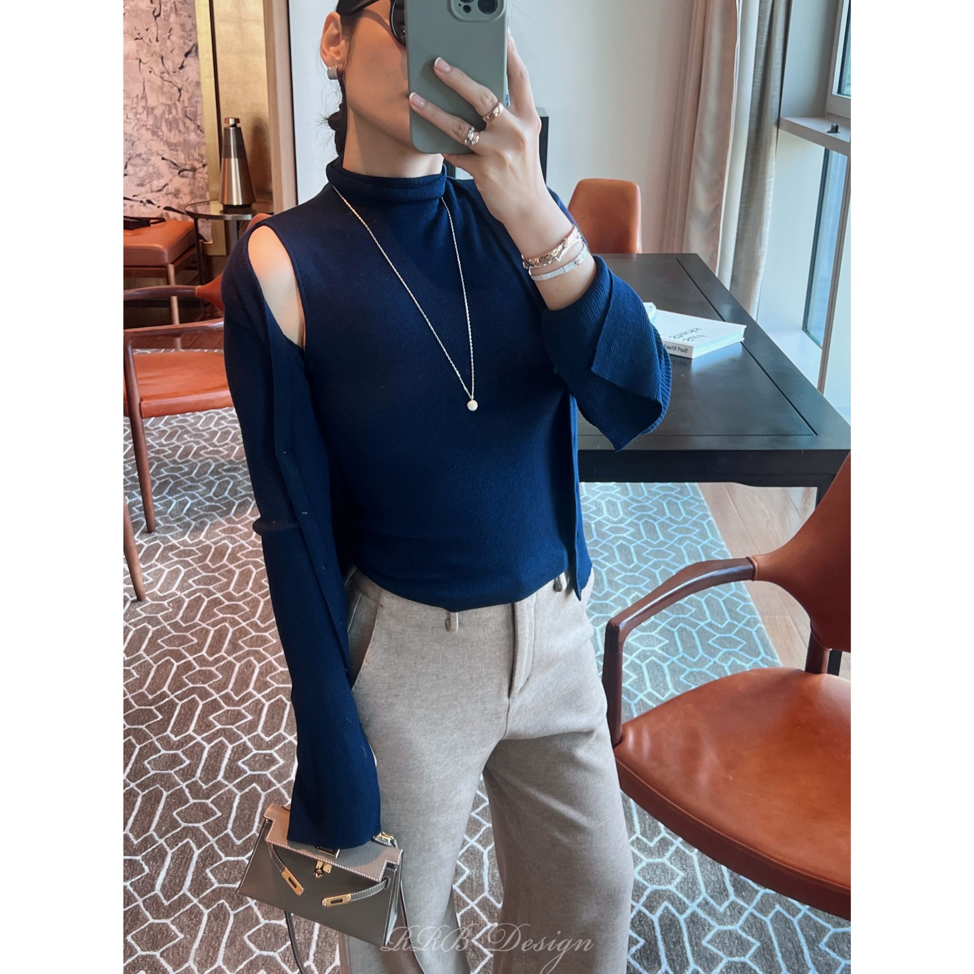 RRB Design「智暖两件套」精纺羊毛混纺48支16针高弹舒适开衫两件套