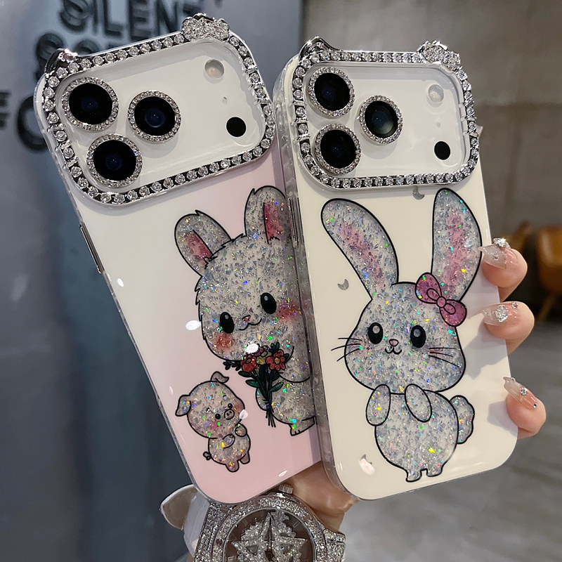 适用苹果系列iPhone17新款手机壳可爱风米底月亮兔子爆闪猫咪镜框