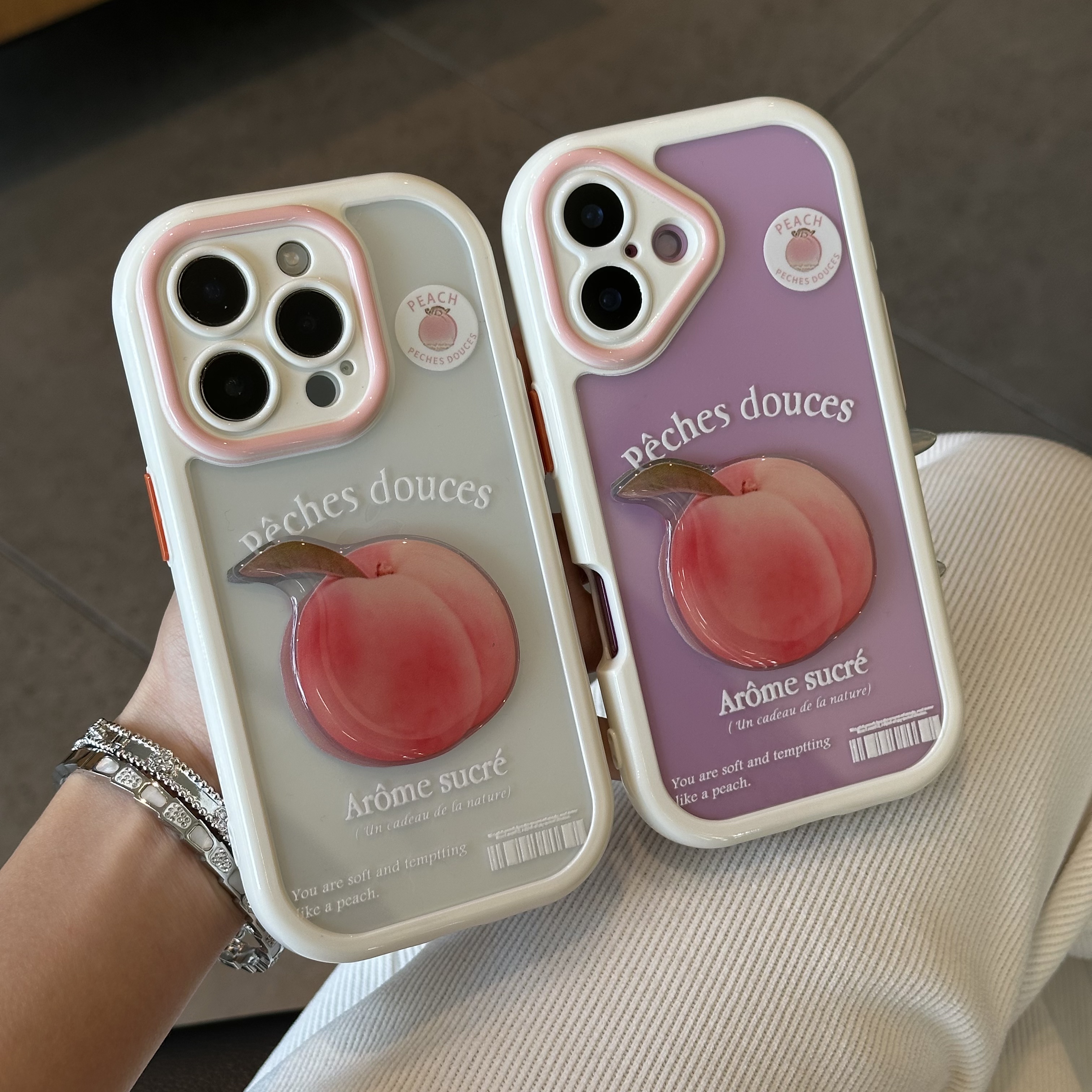 欧克里里粉嘟嘟水蜜桃贴片适用苹果16奶油手机壳华为vivo小米oppo