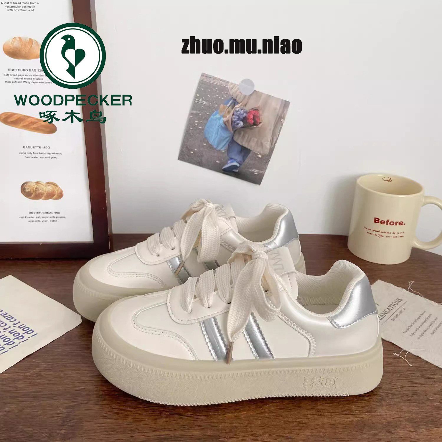 啄木鸟爆款超火小白女鞋2025春季新款百搭阿甘鞋休闲运动厚底板鞋
