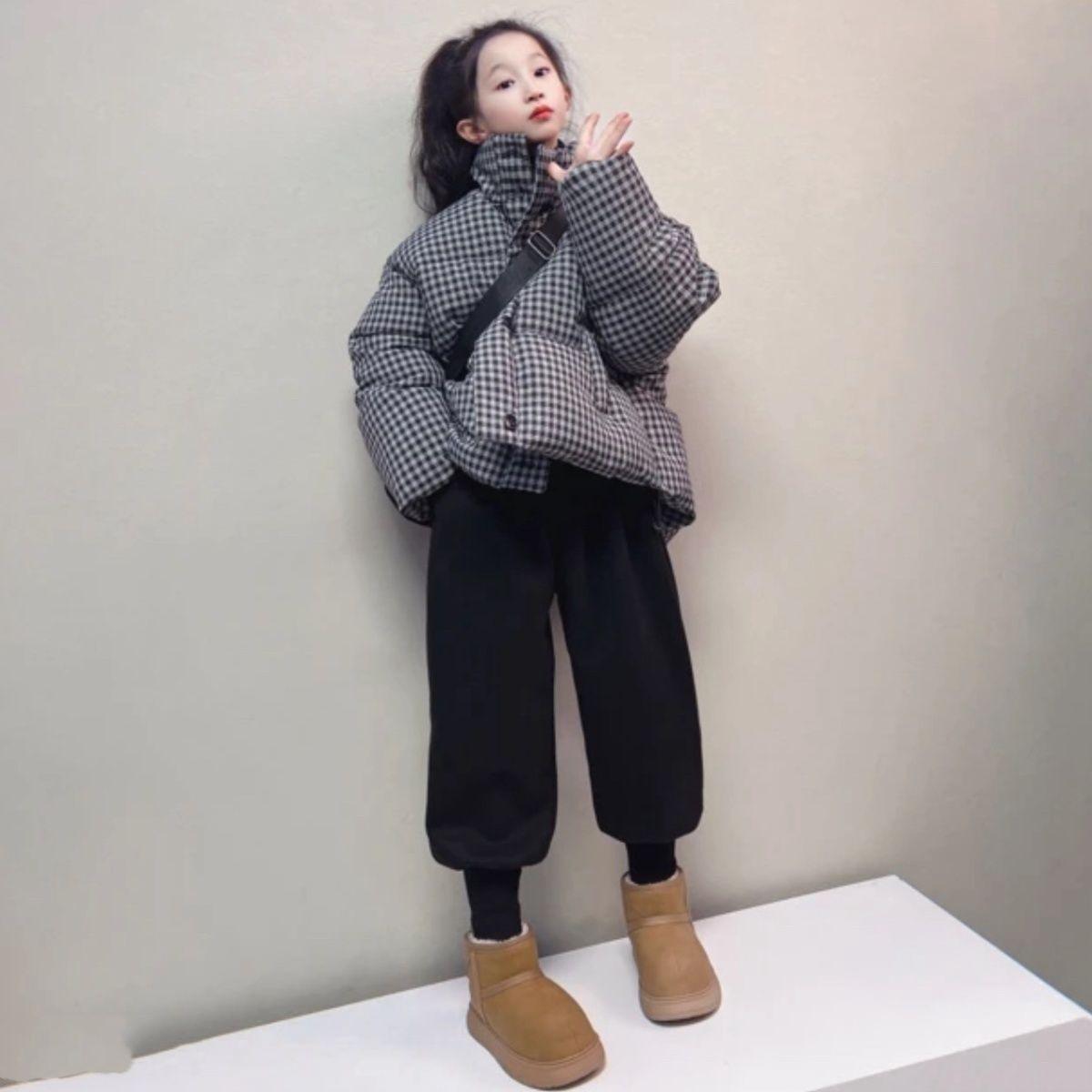巴拉童年女童冬装加厚棉服套装2026新款韩系时髦中大童格子棉