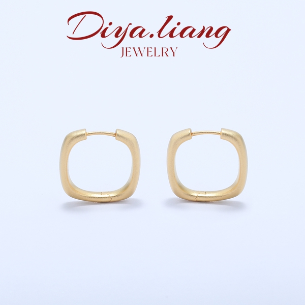 925银耳饰 梁雅帝新品【几何星环】金色古法素圈百搭时尚纯银耳饰