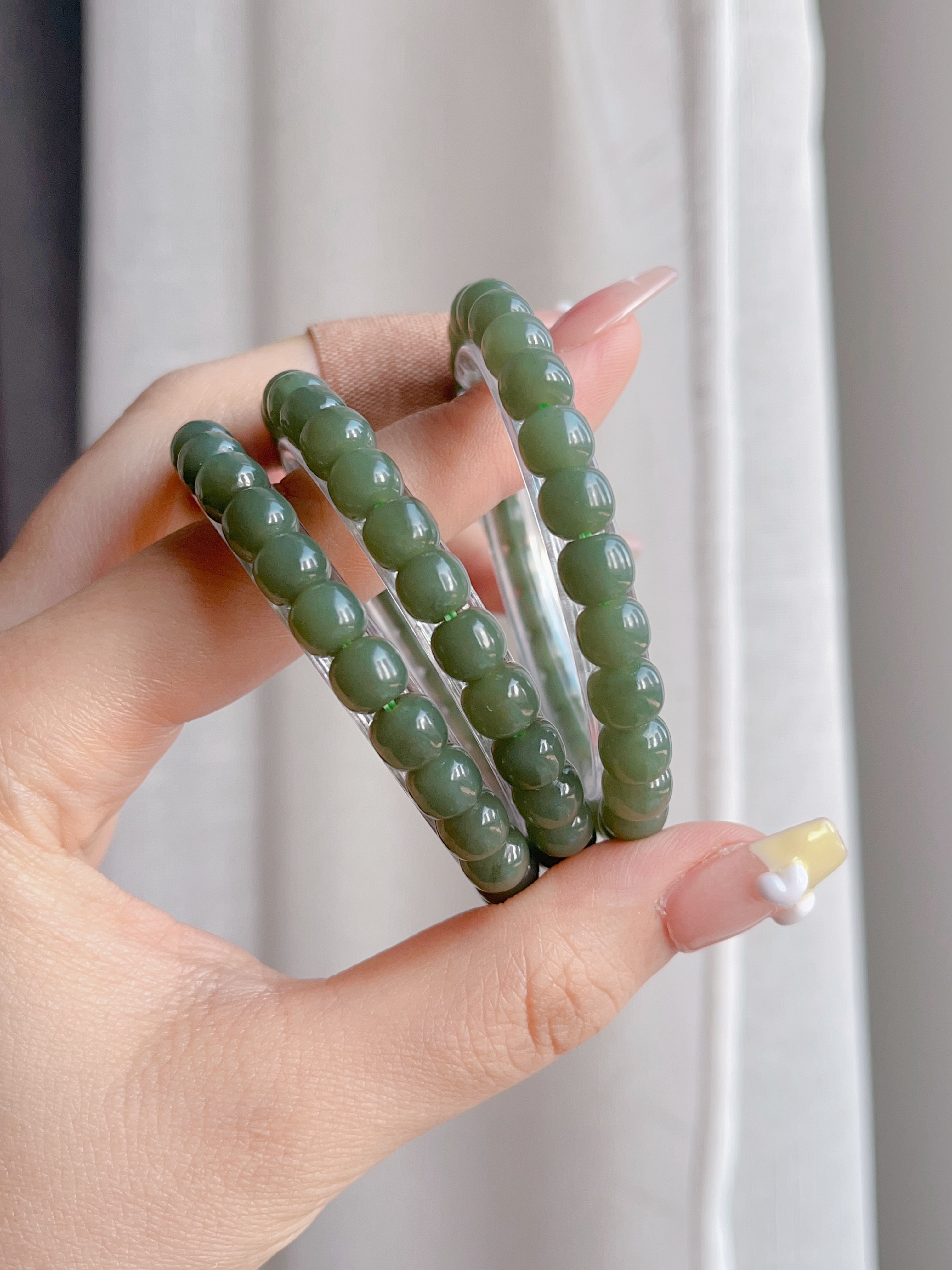 和田玉湖水绿老型珠6×7mm手串女细腻油润表皮好新中式百搭简约