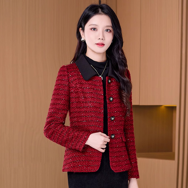拉夏贝尔红色小香风外套2025新款女春秋喜婆婆婚宴妈妈高级感上衣