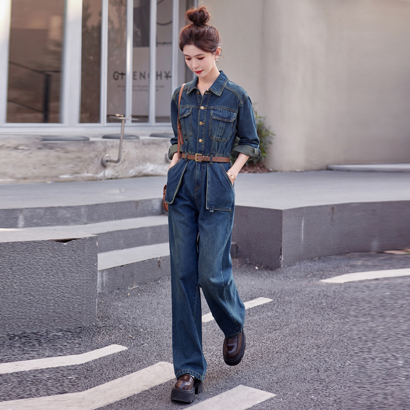 工装牛仔连体裤2025年春秋新款连体衣独特设计感气质时尚连身衣女