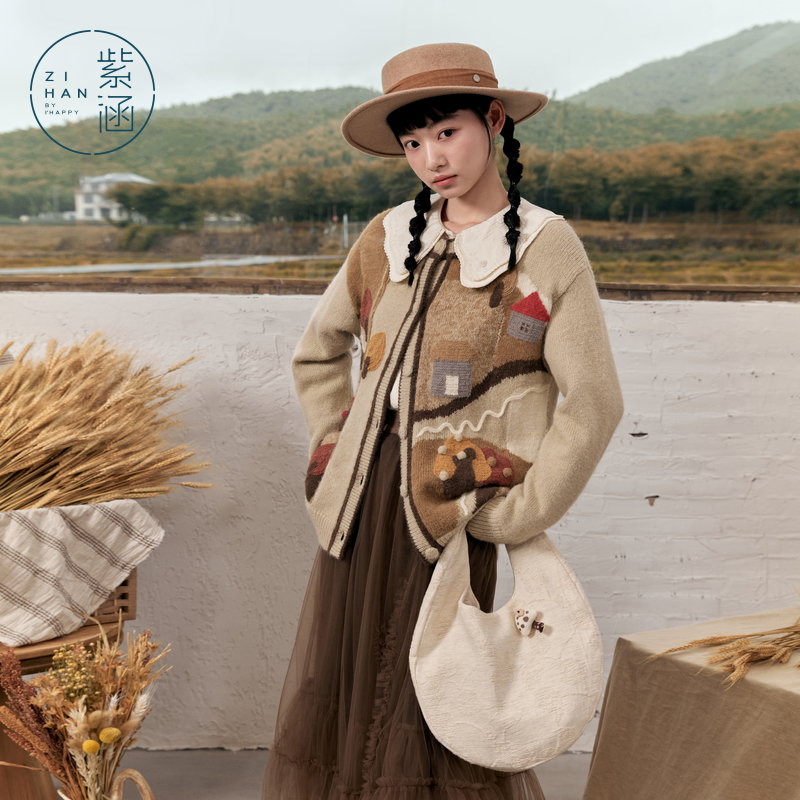 紫涵重工手工钩花针织开衫女设计感宽松休闲毛衣外套Z4Z08ZS498