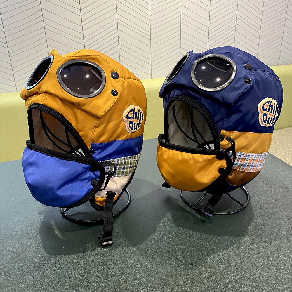 儿童洋气个性眼镜口罩防风保暖飞行员帽子雷锋帽男女童护耳套头帽