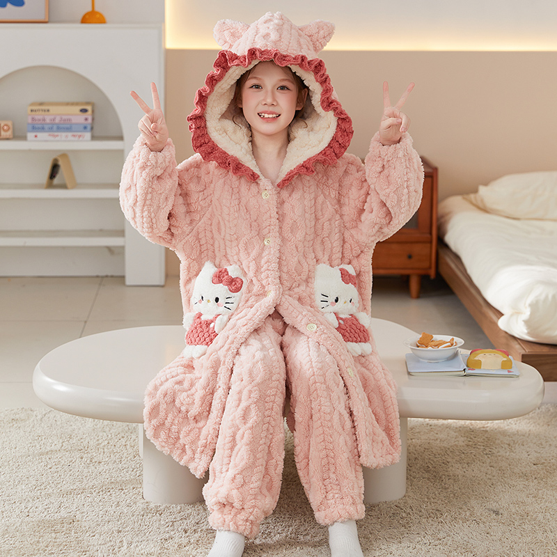 流行睡衣女童珊瑚绒2025新款秋冬季儿童睡袍法兰绒女孩家居服冬款