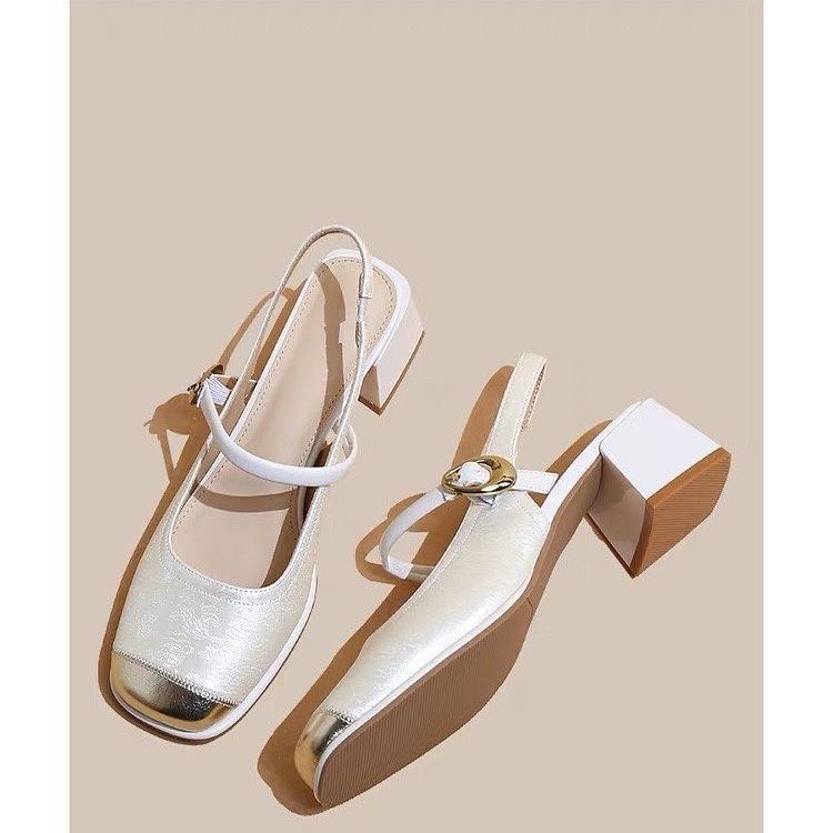 法式后空凉鞋粗跟包头玛丽珍鞋2025夏季新款新中式方头一字带单鞋