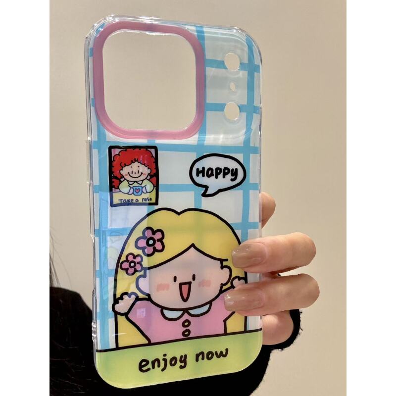 童趣可爱黄发女孩头戴花适用于iphone17promax苹果16p手机壳15pro