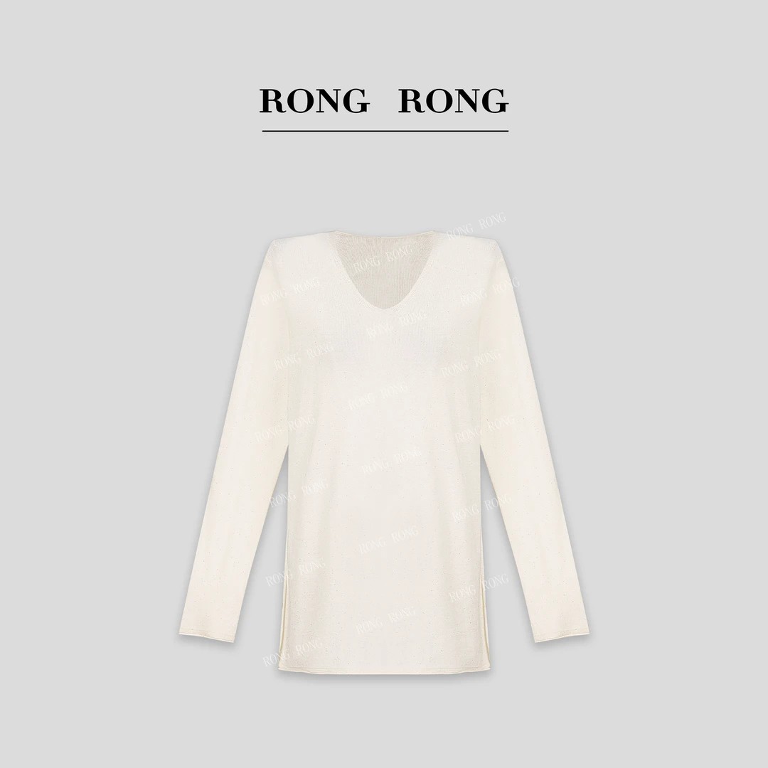 溶溶【魅力星辰】RONGRONG 绵羊毛莱赛尔V领珠片纱上衣C-I2051029