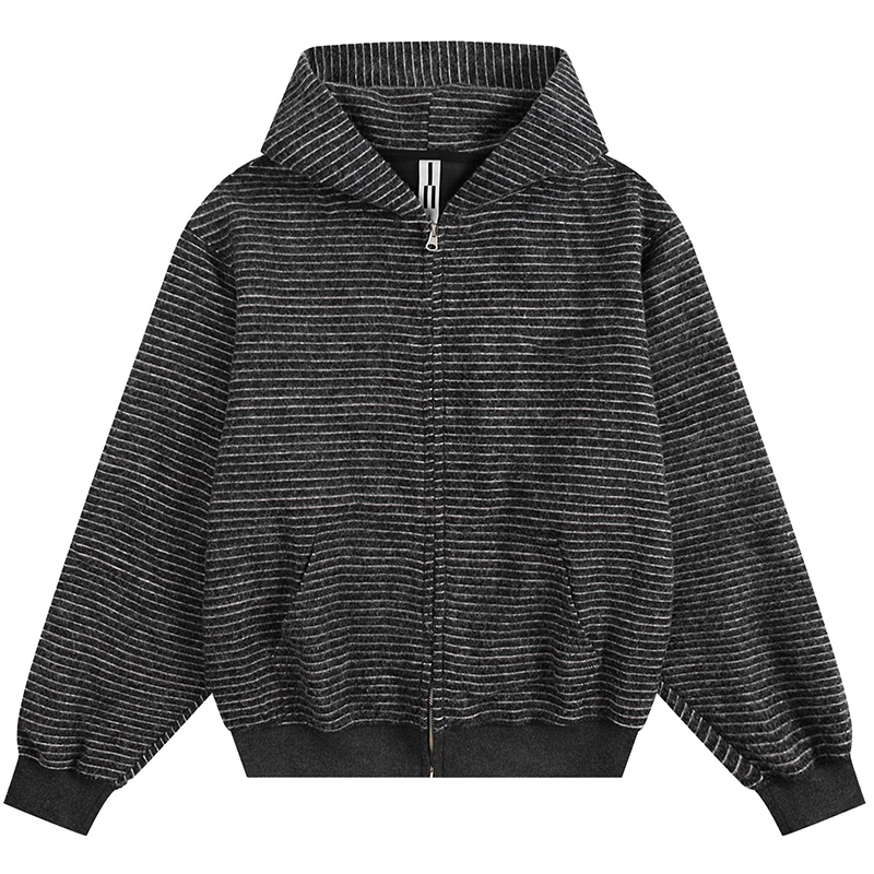 jtrt美式开衫连帽卫衣男女秋冬季基础款条纹拉链开衫百搭休闲上衣
