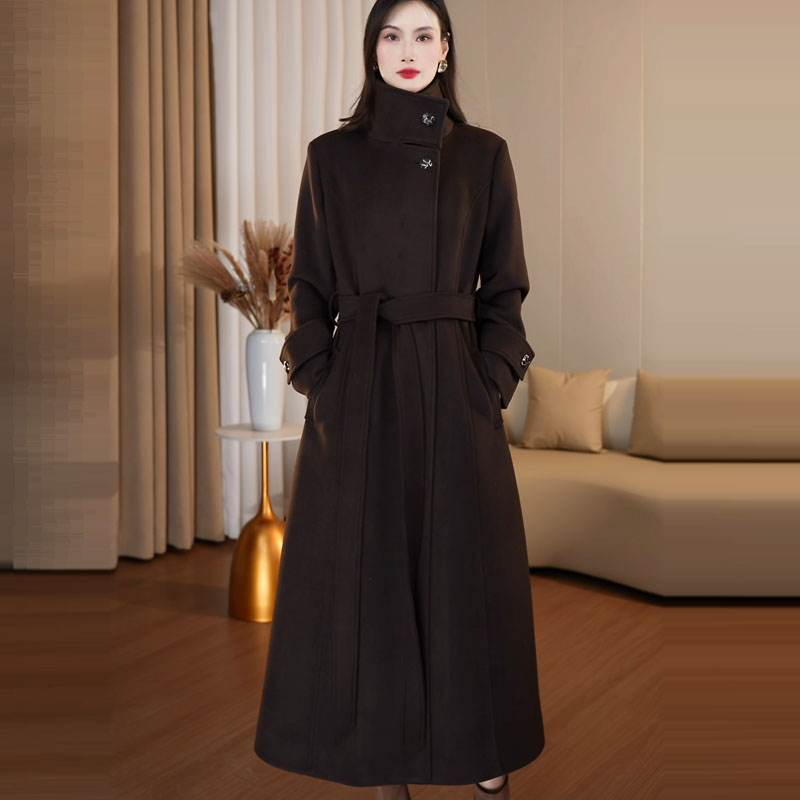 羊毛大衣气质时尚高领加厚保暖冬季加绒毛呢外套长款过膝时尚高级