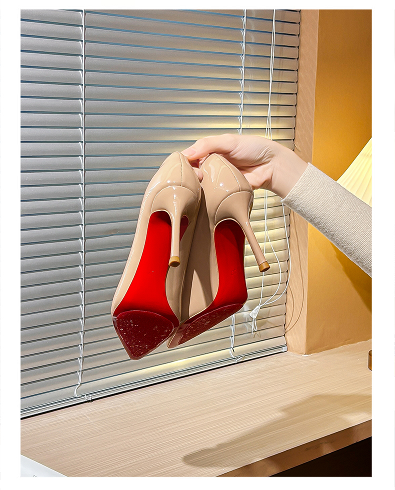 尖头套筒细跟高跟鞋百搭红底气质秋季夏季春季法式裸色春秋性感