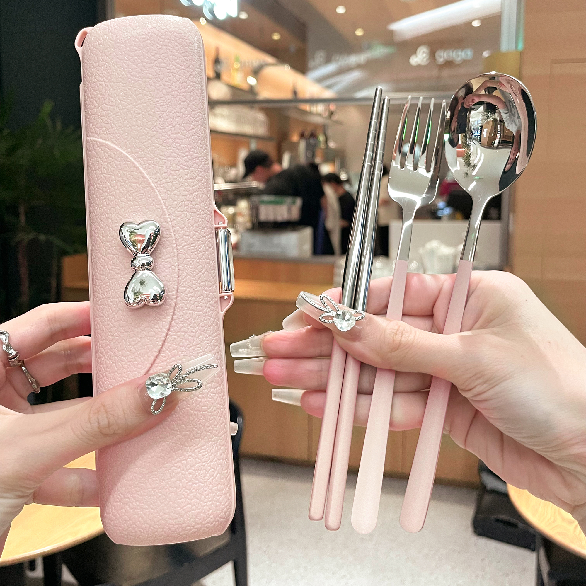 高颜值不锈钢便携筷子勺子套装个人专用盒外带学生一人用餐具套装