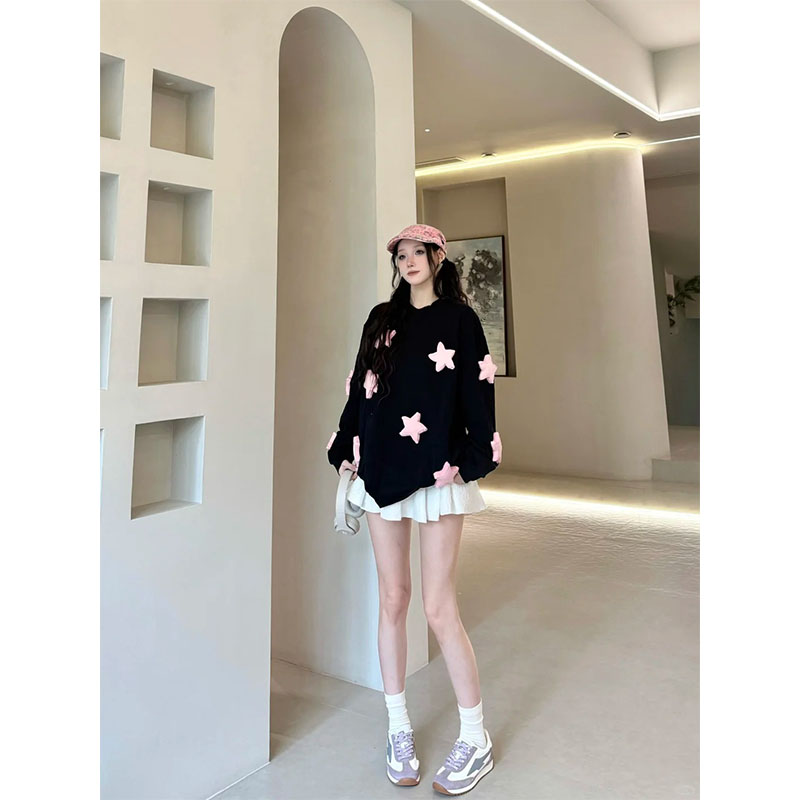 简约风修身显瘦时尚高级感宽松百搭休闲圆领长袖上衣收腰半身裙女