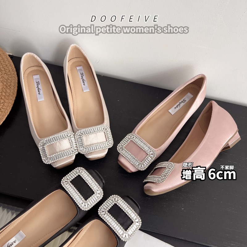 朵菲雯DOOFEIVE~小个子内增高6cm方头水钻单鞋女百搭显瘦玛丽珍女