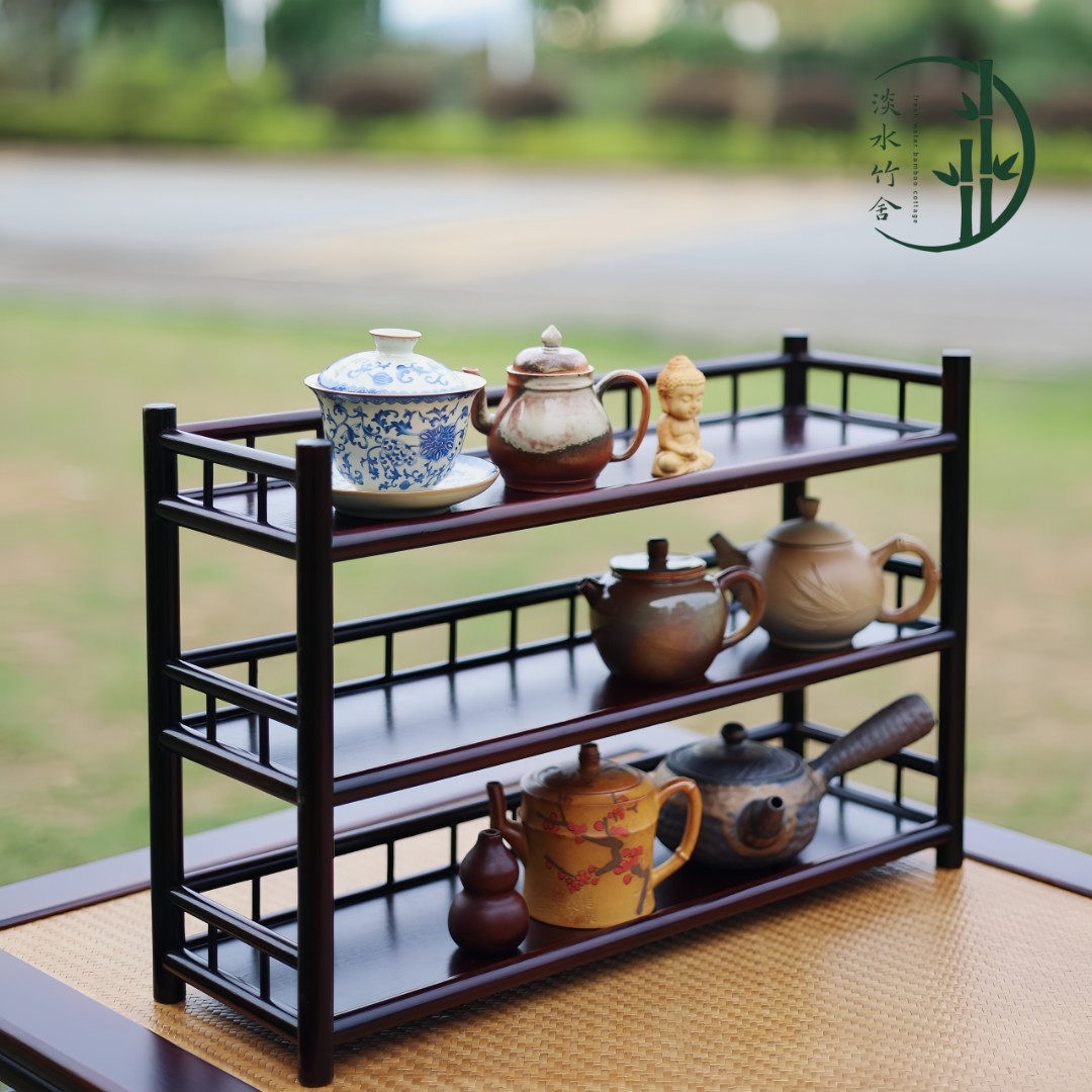 三层听涛精品竹制茶柜壶架杯架展示架茶道收纳架置物架茶具储物架