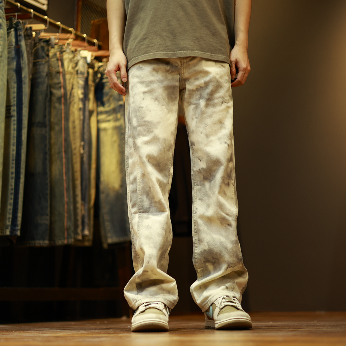 9940夏季美式高街水洗潮流个性宽松休闲直筒牛仔裤