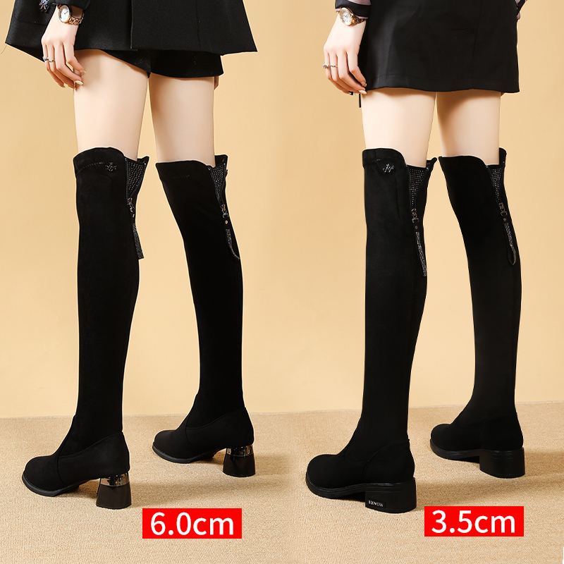 长靴女过膝靴2025秋冬新款百搭粗跟弹力靴平跟加绒不掉筒长筒靴女