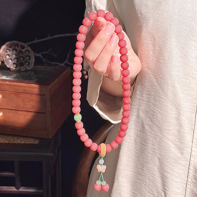 蜜桃四季春菩提双圈学生盘玩手串手持古风汉服少女佛珠文玩念珠