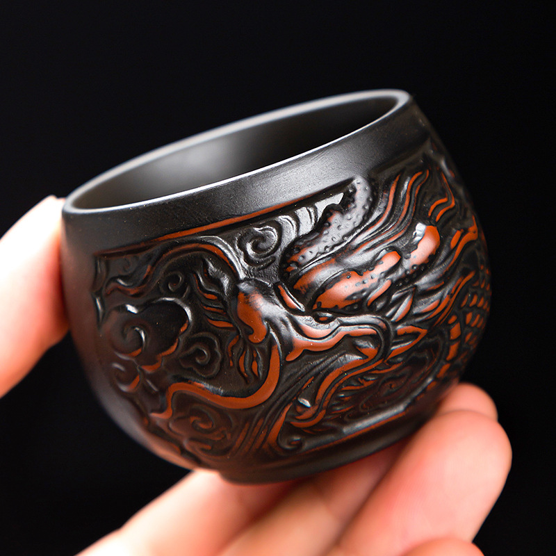 手工紫陶祥龙茶杯主人杯单杯个人专用品茗杯茶盏功夫茶具家用杯子