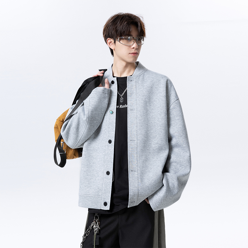 420克重磅棒球领纯色宽松休闲慵懒感上衣外套男女W4686